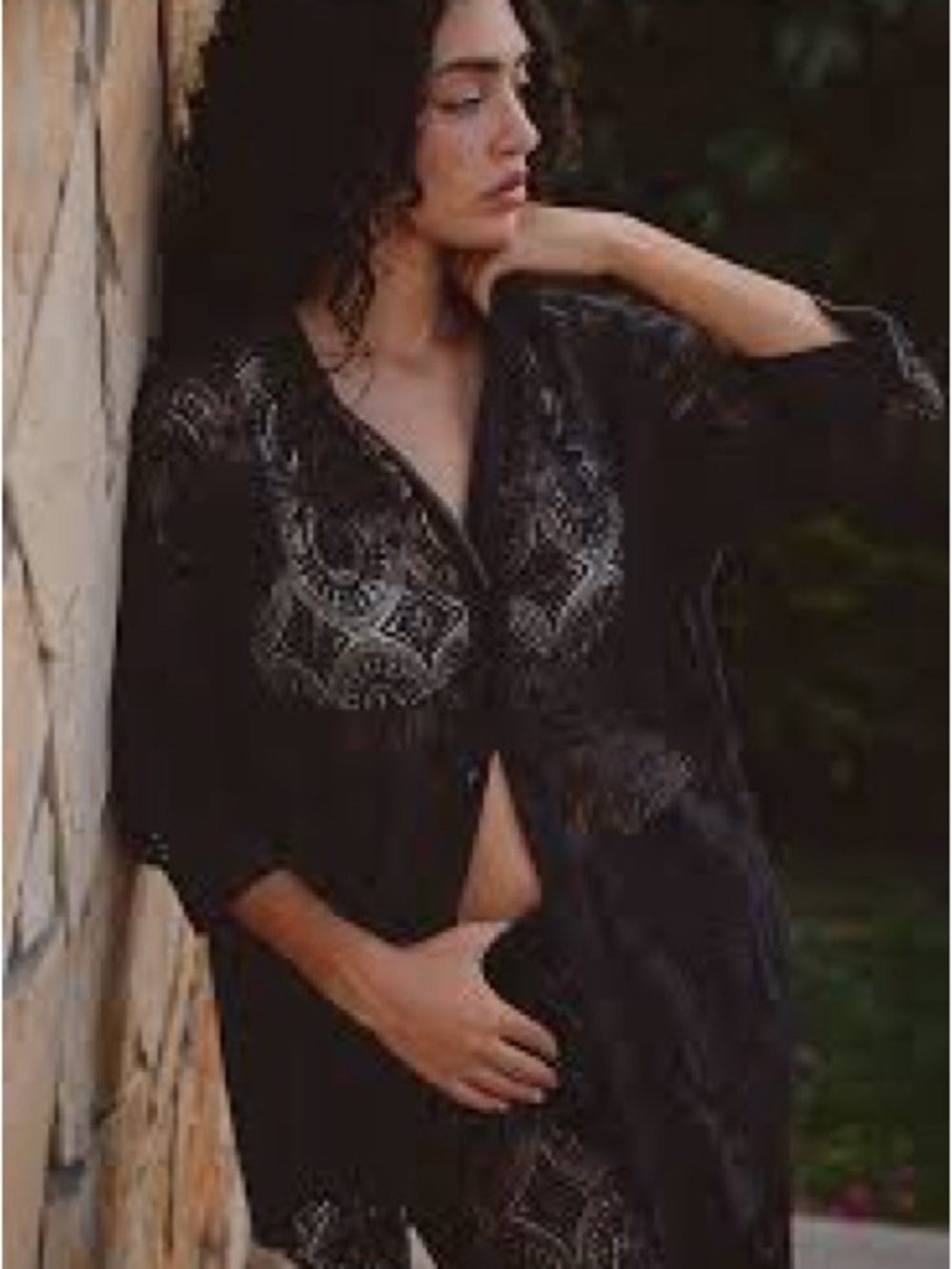 Farm Rio Anthropologie Black Lace Button-Front Shirt-Medium-NWT